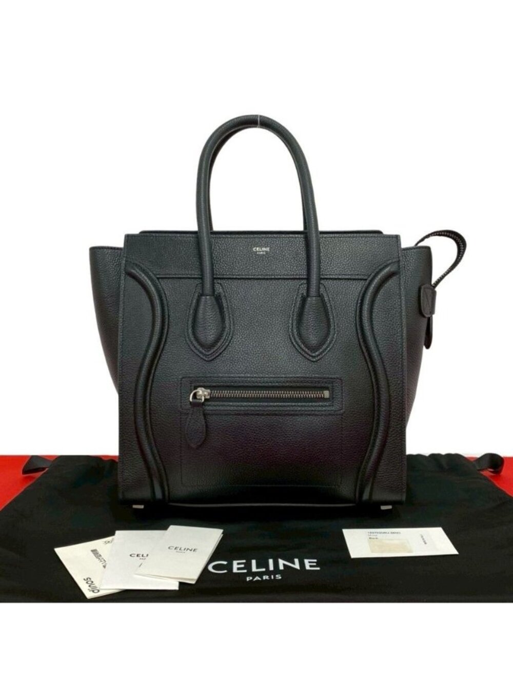 Celine Luggage Micro Leather Boston Bag Tote Black - Picture 1 of 10